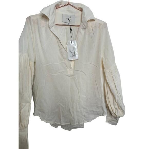 7 FOR ALL MANKIND Cream White Bubble Sleeve Zip Up Detail Blouse size XS NWT - Picture 5 of 11
